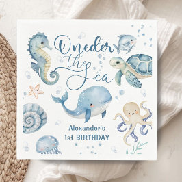 ONEder Sea Boy 1st Birthday Cute Blue Ocean Pappersservett