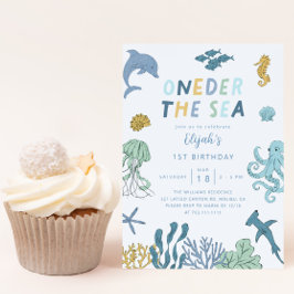 ONEder Sea Boy 1st Birthday Party Inbjudningar