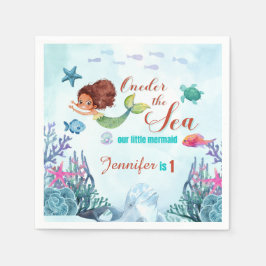 Oneder Sea Brown Sjöjungfru Girls 1:a födelsedag Pappersservett