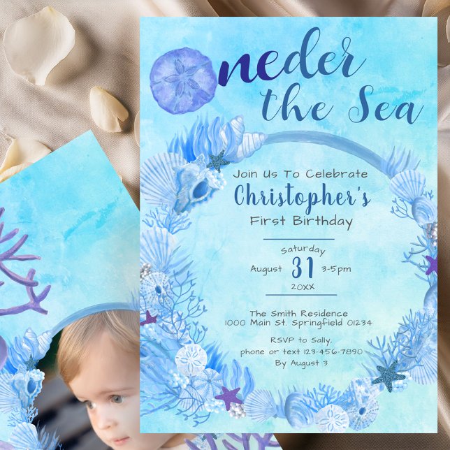 OneDer Sea Cute Blue Boy's 1a Birthday Party Inbjudningar (Skapare uppladdad)