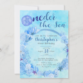 OneDer Sea Cute Blue Boy's 1a Birthday Party Inbjudningar
