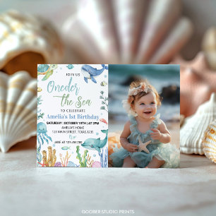 Oneder Sea Cute Ocean Animals Birthday Photo Inbjudningar