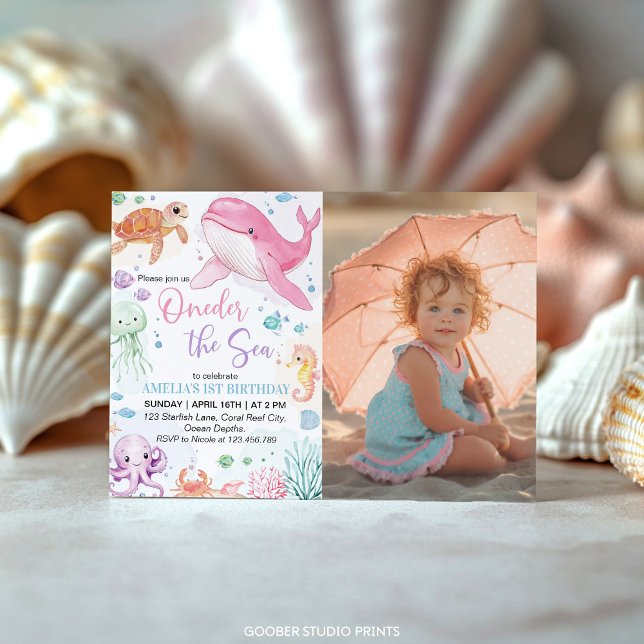 Oneder Sea Cute Ocean Animals Birthday Photo Inbjudningar (Skapare uppladdad)