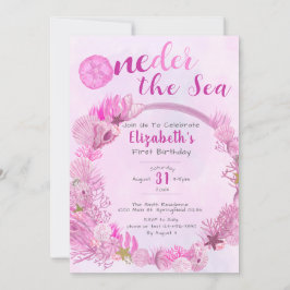 OneDer Sea Cute Rosa Girl Girl 1 Birthday Party Inbjudningar