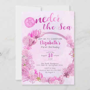 OneDer Sea Cute Rosa Girl Girl 1 Birthday Party Inbjudningar
