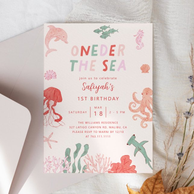 Oneder Sea Girl 1:a födelsedagen Party Inbjudningar (Skapare uppladdad)