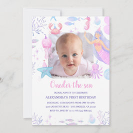 Oneder Sea Girl 1 Birthday Sjöjungfru Photo Inbjudningar