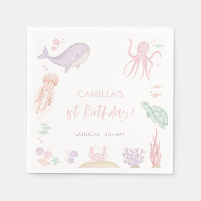 Oneder Sea Girls 1:a födelsedag Napkins Pappersservett (Framsidan)