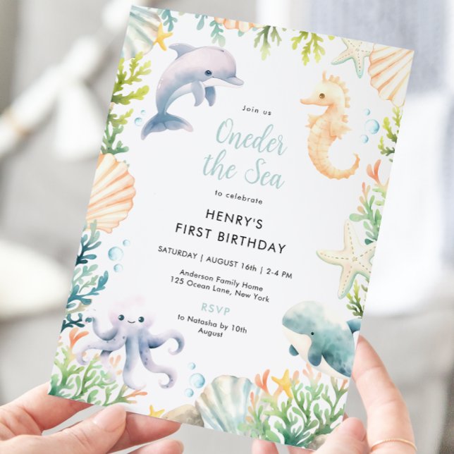 Oneder Sea Ocean 1:a födelsedagspojken Inbjudningar (Skapare uppladdad)