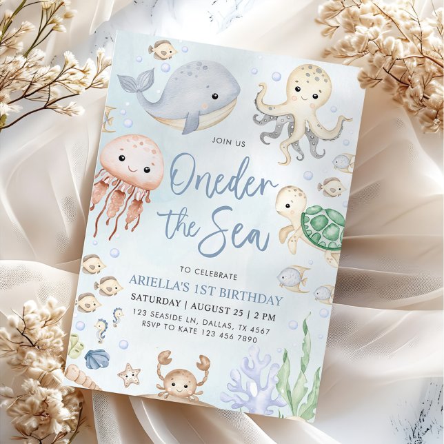 Oneder Sea Ocean Animals 1:a födelsedagen Inbjudningar (Skapare uppladdad)