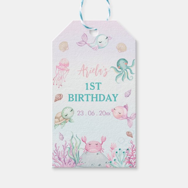 Oneder Sea Ocean Animals 1:a födelsedagen Presentetikett (Framsidan)