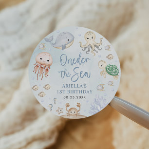 Oneder Sea Ocean Animals 1:a födelsedagen Runt Klistermärke