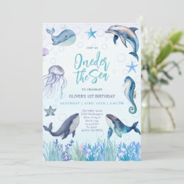 Oneder Sea Ocean Animals 1st Boy Birthday Inbjudningar