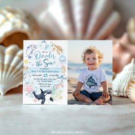 Oneder Sea Ocean Animals Barns födelsedag Photo Inbjudningar