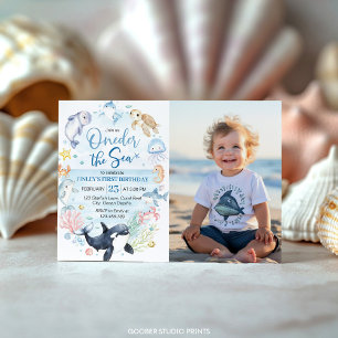 Oneder Sea Ocean Animals Barns födelsedag Photo Inbjudningar
