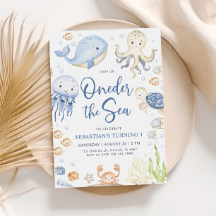 Oneder Sea Ocean Animals Boy 1 Birthday Inbjudningar