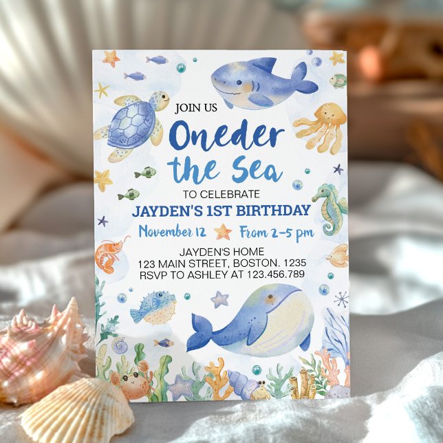 Oneder Sea Ocean Animals Boy Birthday Inbjudningar (Skapare uppladdad)