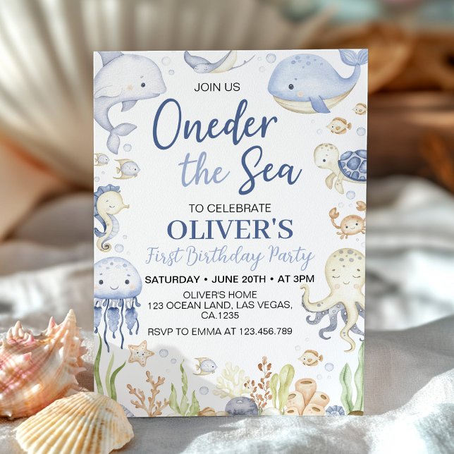 Oneder Sea Ocean Animals Boy Birthday Inbjudningar (Skapare uppladdad)