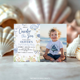 Oneder Sea Ocean Animals Boy Birthday Photo Inbjudningar