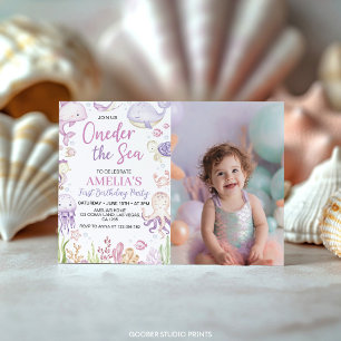 Oneder Sea Ocean Animals Girl Birthday Photo Inbjudningar