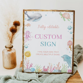 Oneder Sea Pastel Birthday Anpassningsbar Bord-tec Poster