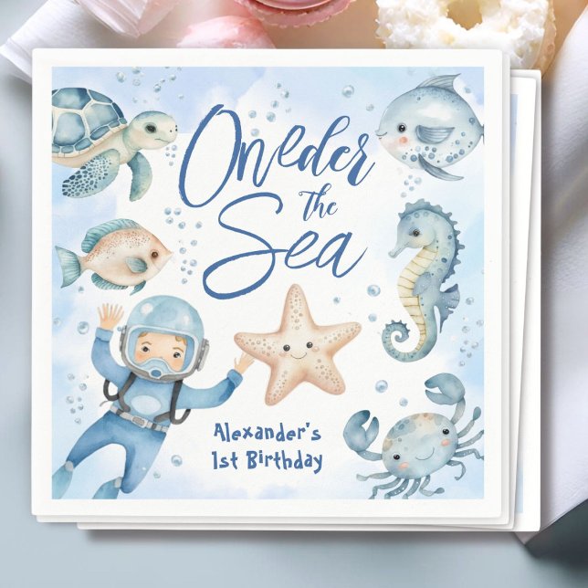 ONEder Sea | Pojk 1:a födelsedag Cute Ocean Pappersservett (Skapare uppladdad)