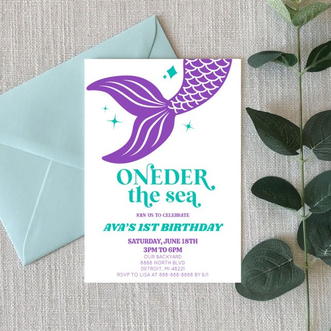 ONEder Sea Sjöjungfru 1:a första Födelsedagsfesten Inbjudningar (Skapare uppladdad)