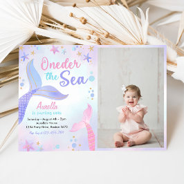 Oneder Sea Sjöjungfru Girl 1:a födelsedagsfoto Inbjudningar