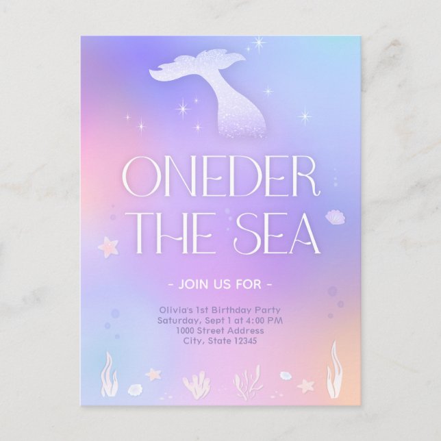 Oneder Sea Whimsical Sparkly Sjöjungfru Birthday Vykort (Framsida)