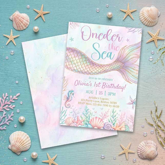 Oneder The Sea 1-års födelsedagsinbjudan Inbjudningar (Skapare uppladdad)