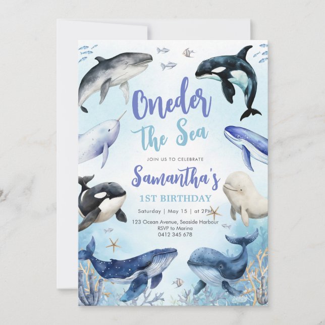 Oneder The Sea 1st Birthday Invitation Inbjudningar (Framsida)