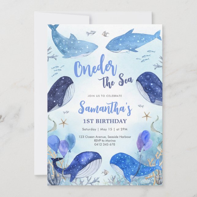 Oneder The Sea 1st Birthday Invitation Inbjudningar (Framsida)
