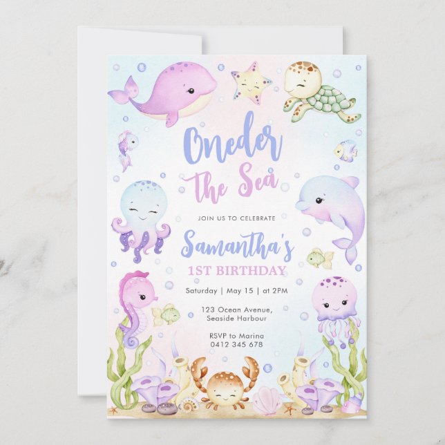 Oneder The Sea 1st Birthday Invitation Inbjudningar (Framsida)