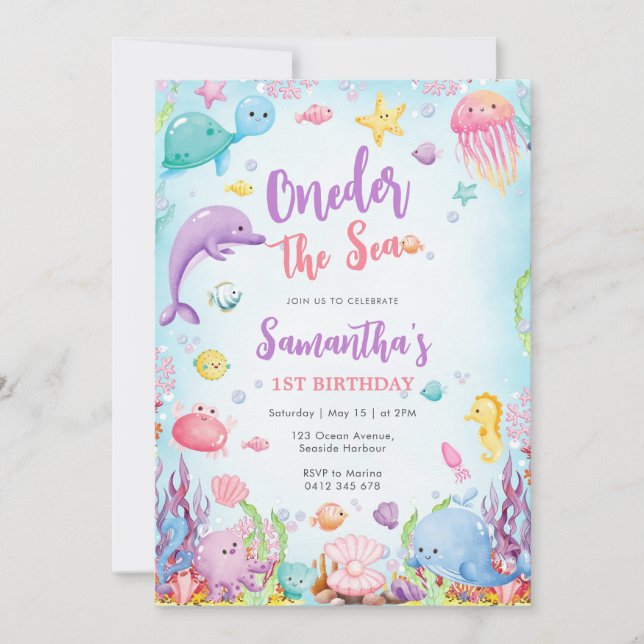 Oneder The Sea 1st Birthday Invitation Inbjudningar (Framsida)