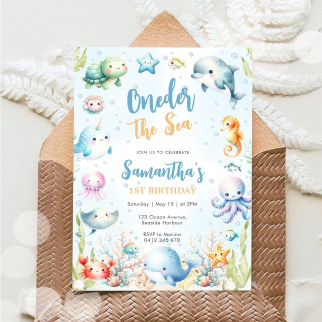 Oneder The Sea 1st Birthday Invitation Inbjudningar (Skapare uppladdad)