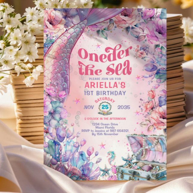 Oneder The Sea Flower Glitter Mermaid Tail  Inbjudningar (Skapare uppladdad)