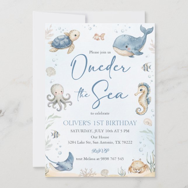 Oneder The Sea Havsdjur Inbjudningar (Framsida)