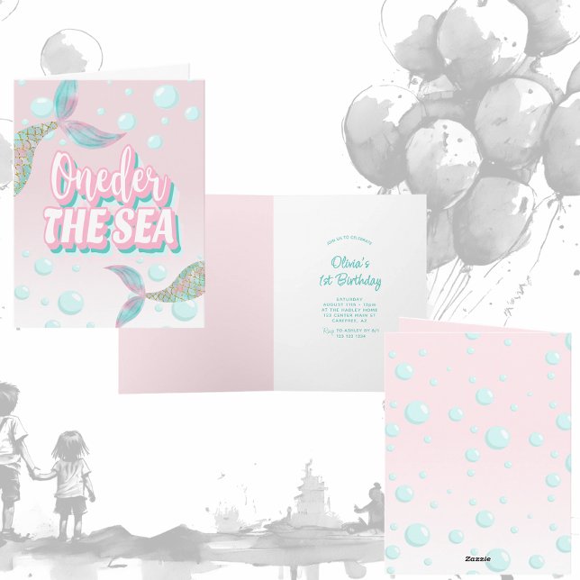 Oneder The Sea Mermaid 1-årsdag Inbjudan (Skapare uppladdad)