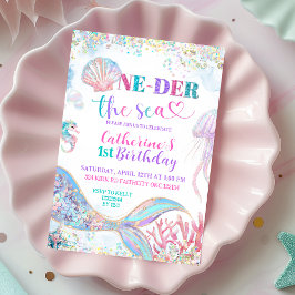  Oneder the sea mermaid 1st birthday invitation Inbjudningar