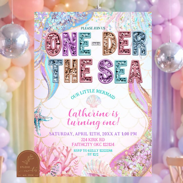 ONEder the sea mermaid 1st birthday invitation Inbjudningar (Skapare uppladdad)