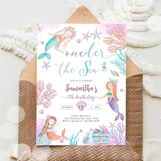Oneder The Sea Mermaid Under The Sea 1st Birthday Inbjudningar (Skapare uppladdad)