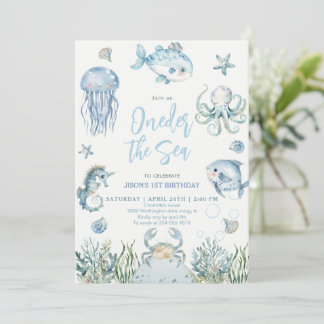 Oneder the Sea Ocean Animals Boy 1st Birthday  Inbjudningar
