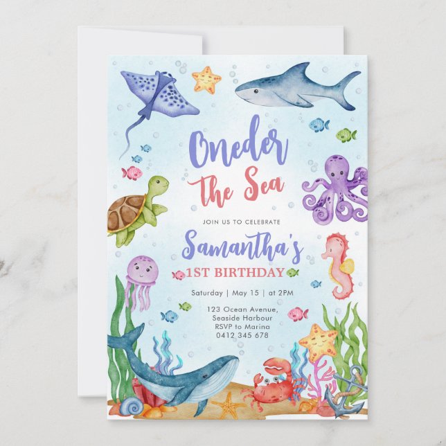 Oneder the Sea Party 1st Birthday Invitation Inbjudningar (Framsida)