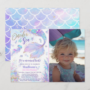 Oneder the Sea Sjöjungfru Photo Birthday Call Inbjudningar