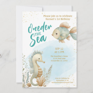 Oneder The Sea Summer Beach First Birthday Inbjudningar