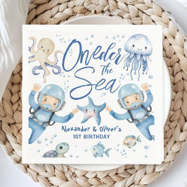 ONEder The Sea Twin Boys 1st birthday Cute Ocean  Pappersservett