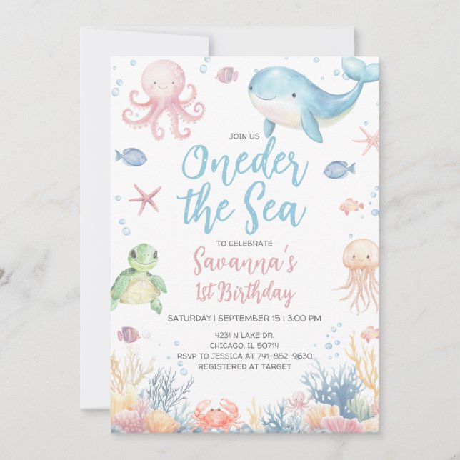 Oneder under havet 1-års födelsedag inbjudningar (Framsida)