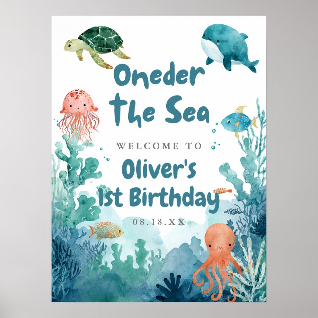 Oneder under havet Söt 1-års välkomstskylt Poster (Framsidan)