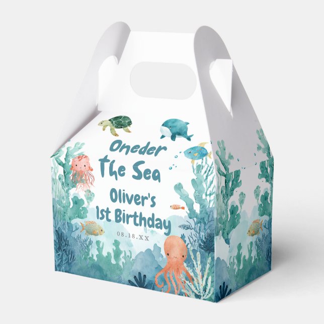 Oneder under havet Söt akvarell 1-årsdag Presentaskar (Framsidan Sidan)