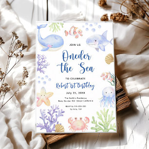 Oneder Under Havet Vattenfärg Ocean 1-årsdag Inbjudningar